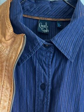 Cruel Girl Navy Blue  & gold Pinstripe shirts.